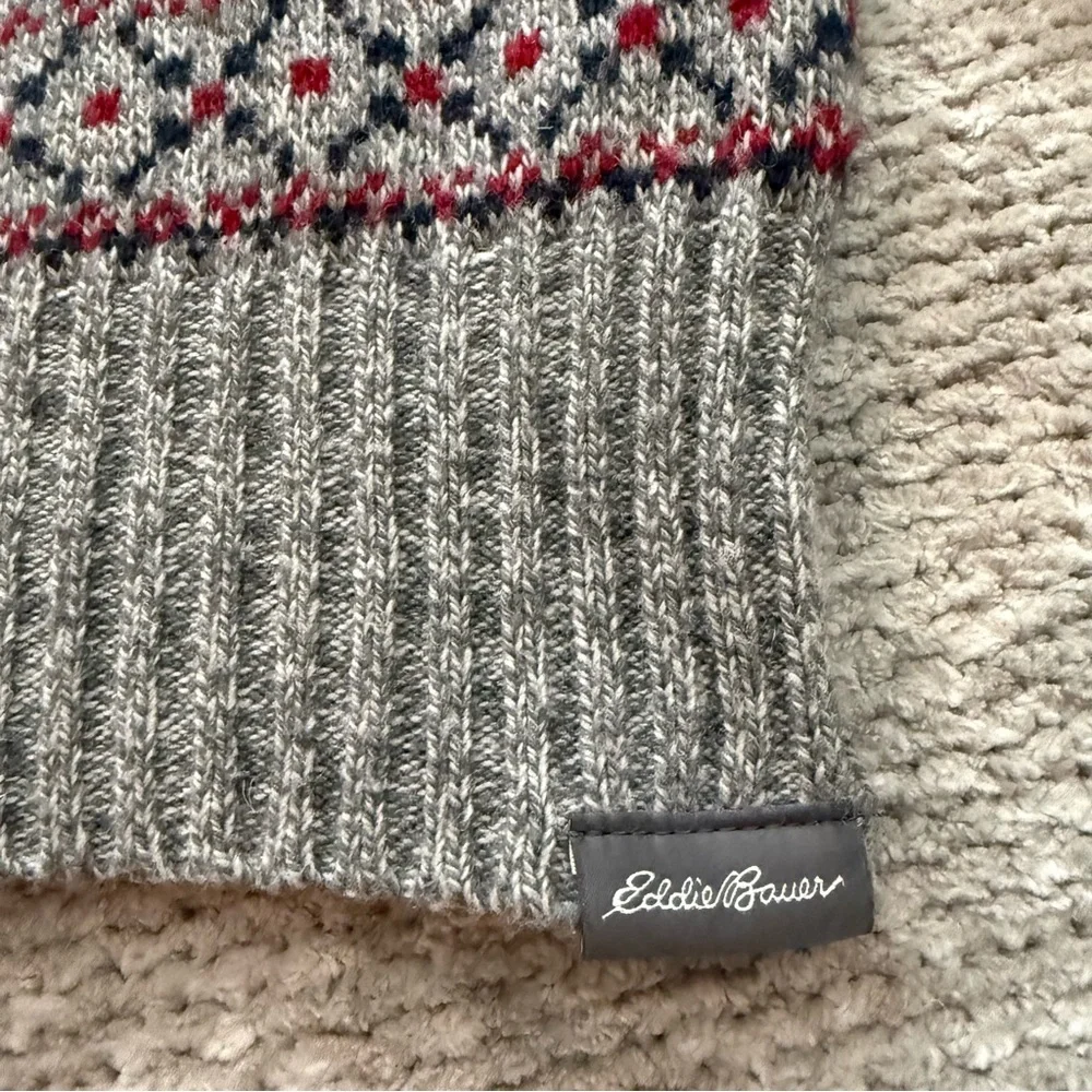 Eddie Bauer Fair Isle Wool Blend Sweater Mens Medium Gray Nordic Crewneck - Picture 2 of 8
